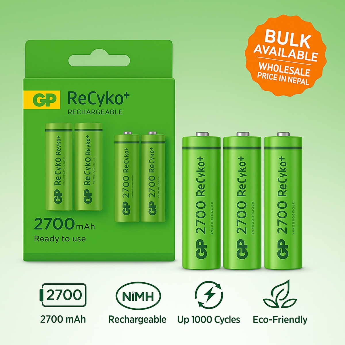 Original GP ReCyko AA 2700 mAh Rechargeable Batteries Price